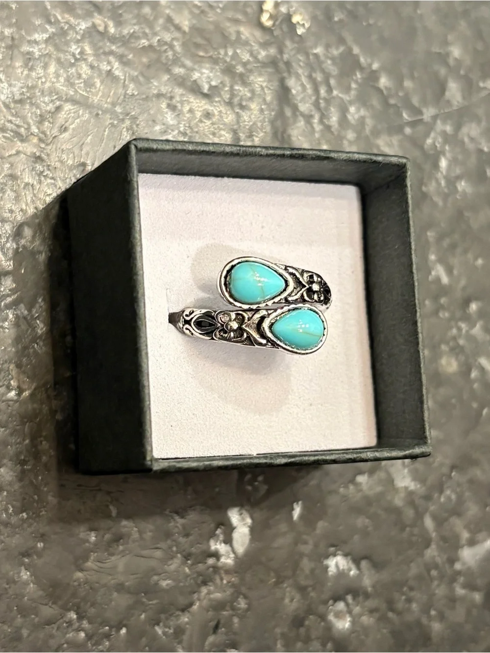Silver Turquoise Teardrop Open Ring